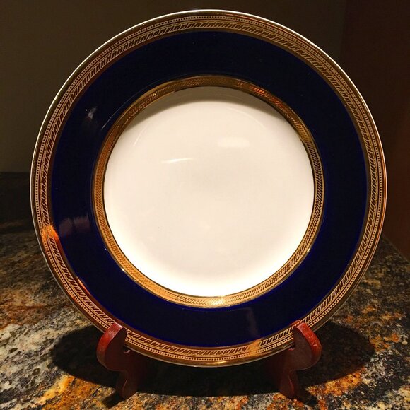 Vintage English CROWN DUCAL Cobalt and Gold Trim Dessert Plate #3 - Picture 1 of 7